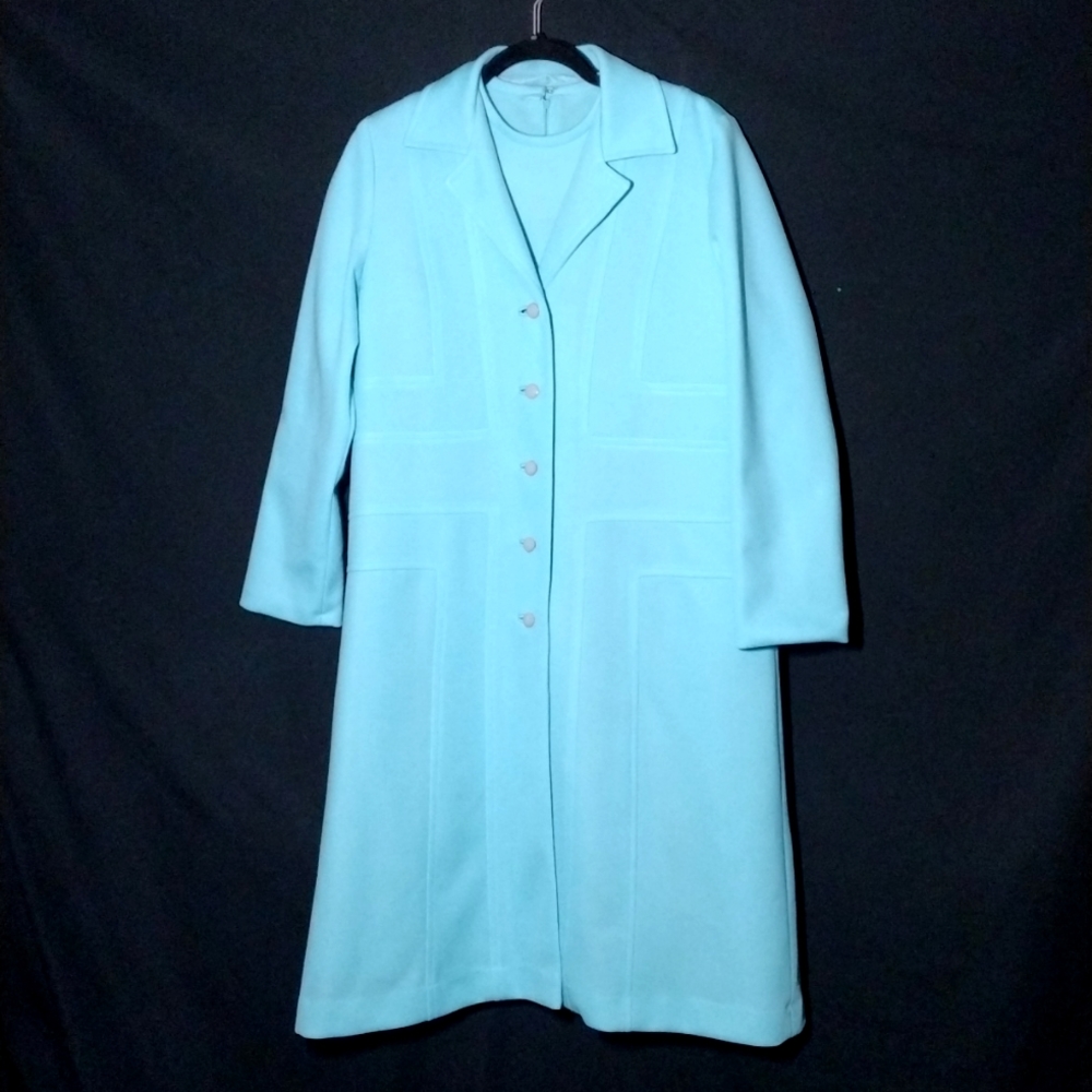 Vintage NWOT 1970s Roberta Lee 2 Piece Go Go Dress/Jacket in Light Blue Size 16